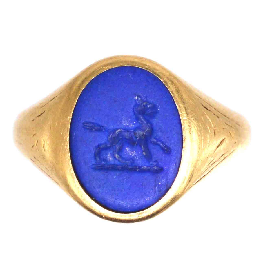 1960s 18ct Gold Signet Ring with Laplis Lazlui Intaglio of a Wolf | Parkin and Gerrish (UK)