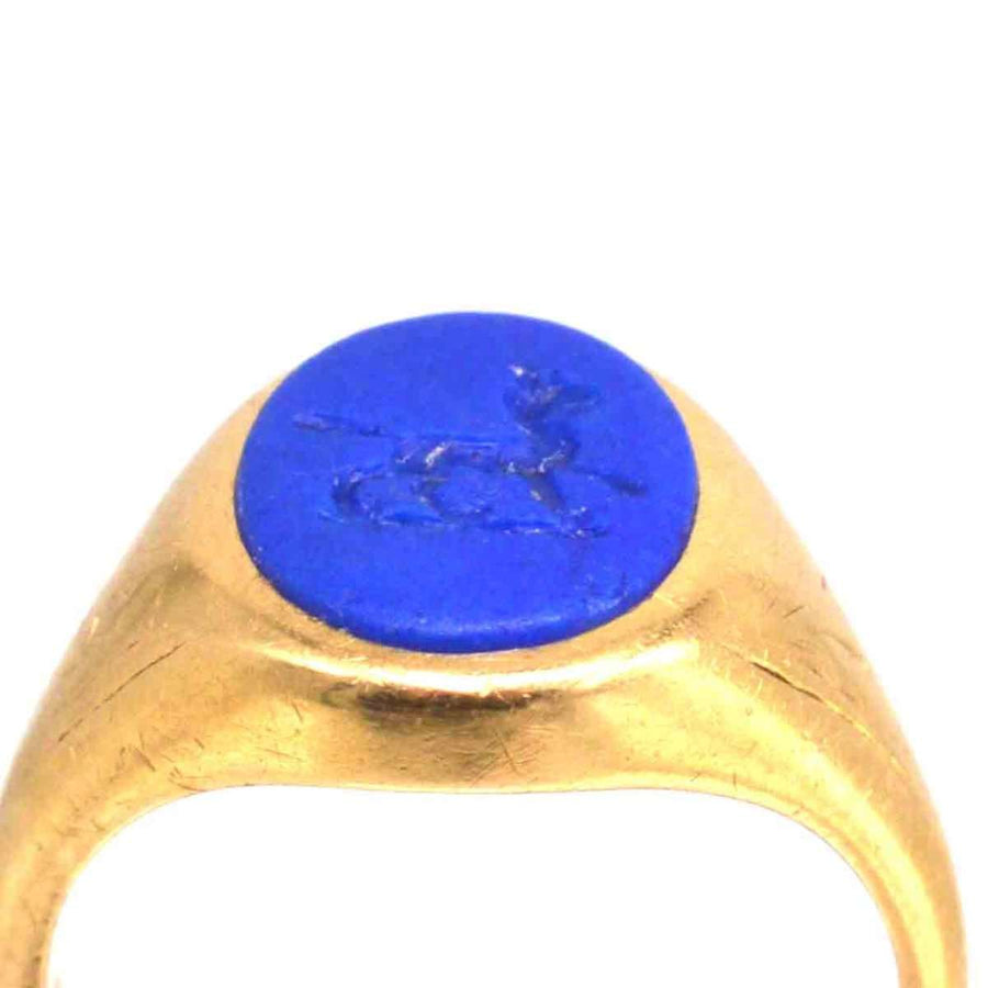 1960s 18ct Gold Signet Ring with Laplis Lazlui Intaglio of a Wolf | Parkin and Gerrish (UK)