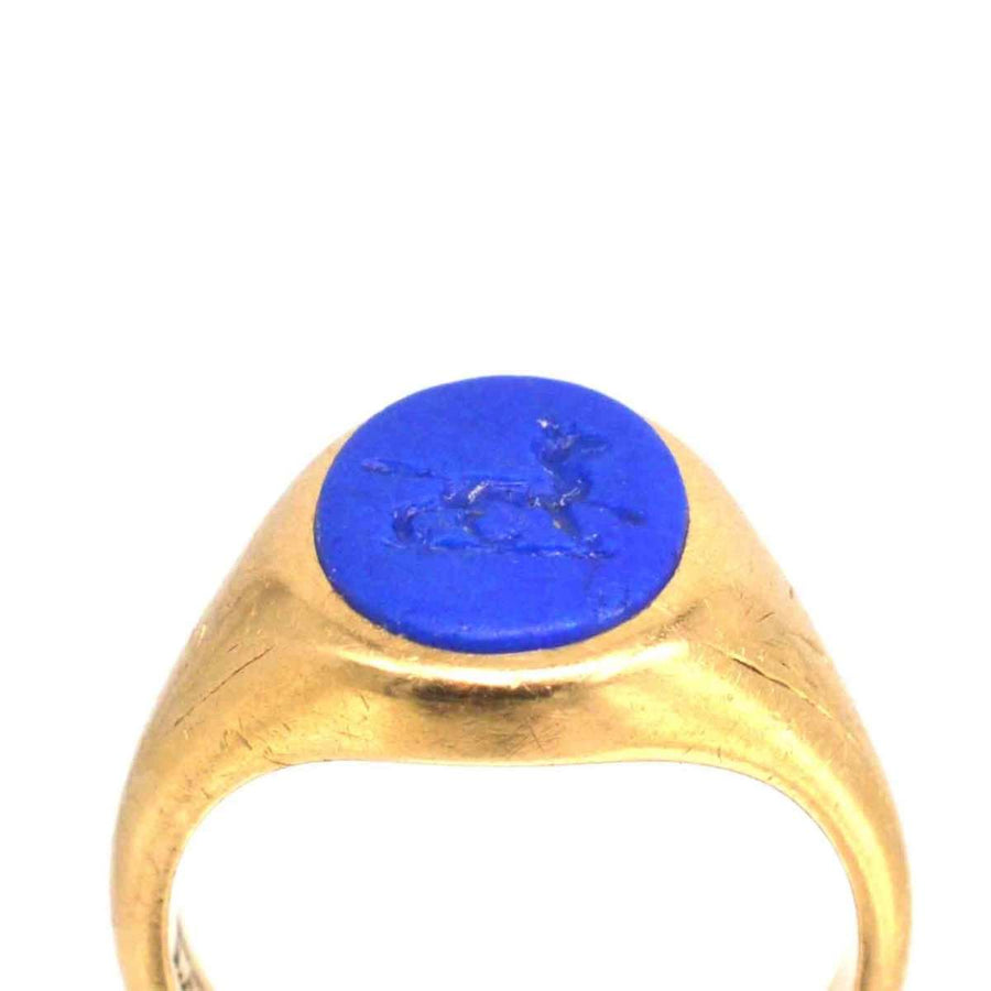 1960s 18ct Gold Signet Ring with Laplis Lazlui Intaglio of a Wolf | Parkin and Gerrish (UK)