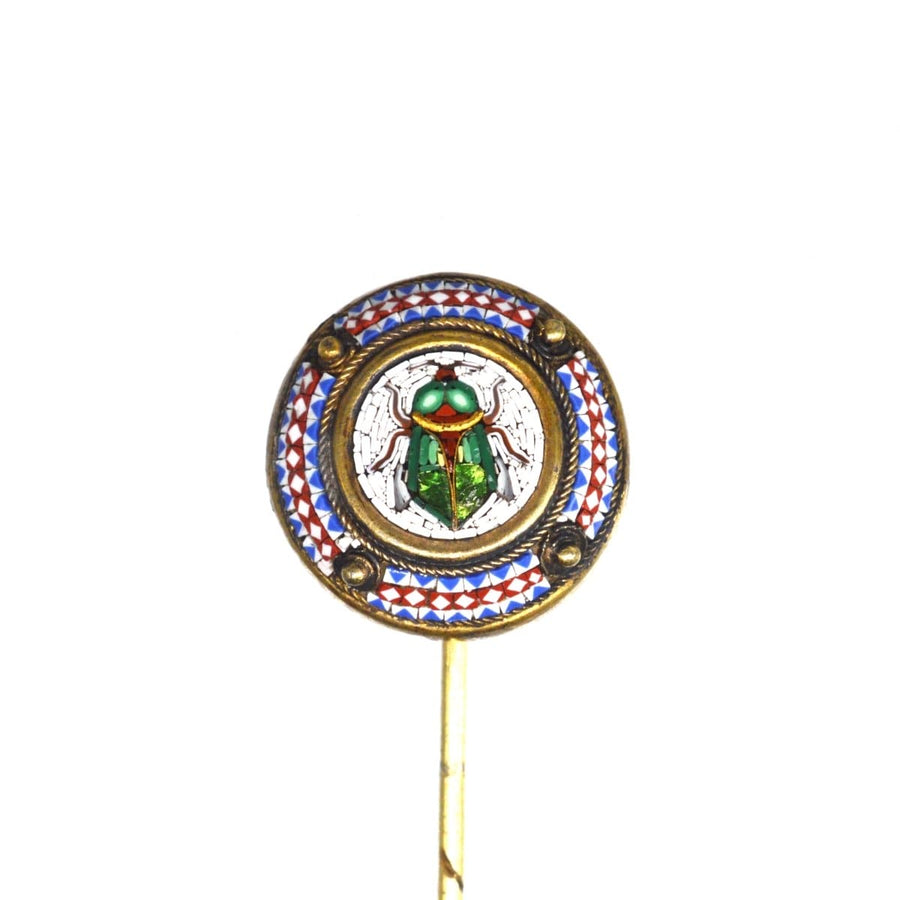 19th Century Egyptian Revival Micromosaic Tie Pin of a Scarab Beetle | Parkin and Gerrish (UK)