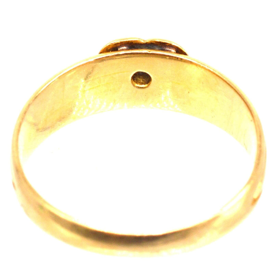 18ct gold Victorian keeper ring featuring a polished heart design and old mine cut diamond, hallmarked in Chester 1893.