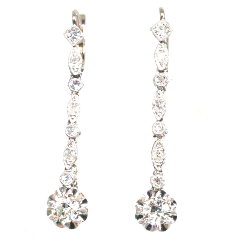 Early 20th Century 18ct White Gold 1.60ct Diamond Drop Earrings