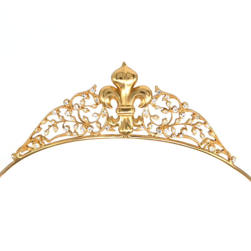 Vintage Malcolm Morris 24ct Gold Plated Metal & Paste Fleur-de-Lis Tiara