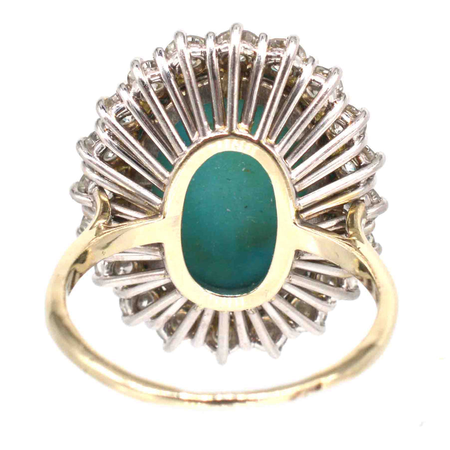 Vintage French turquoise and diamond cocktail ring in 18ct gold and platinum, featuring an oval turquoise center.