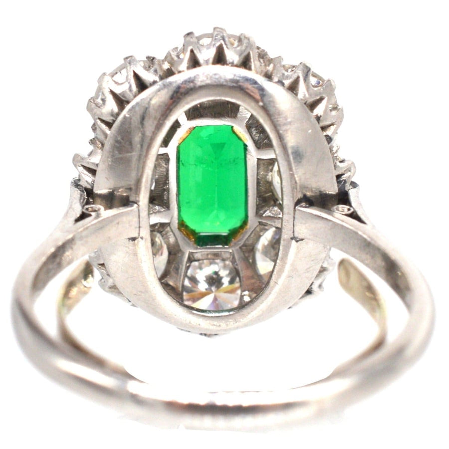Art Deco 18ct Gold & Platinum Certificated Columbian Emerald and Diamond Cluster Ring | Parkin and Gerrish (UK)