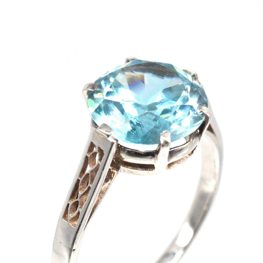 Art Deco 18ct White Gold Blue Zircon Solitaire Ring | Parkin and Gerrish (UK)