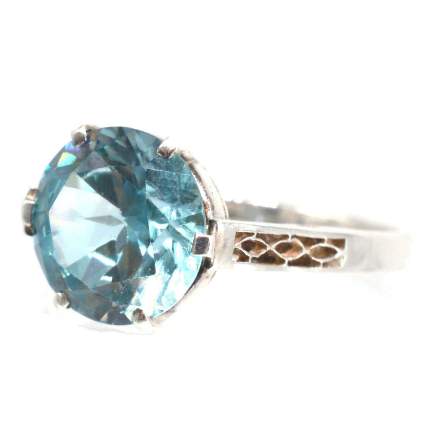 Art Deco 18ct White Gold Blue Zircon Solitaire Ring | Parkin and Gerrish (UK)