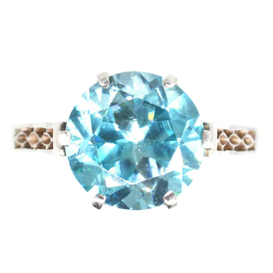Art Deco 18ct White Gold Blue Zircon Solitaire Ring | Parkin and Gerrish (UK)