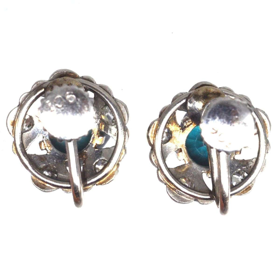 Art Deco 9ct White Gold Blue Zircon and Diamond Cluster Earrings | Parkin and Gerrish (UK)