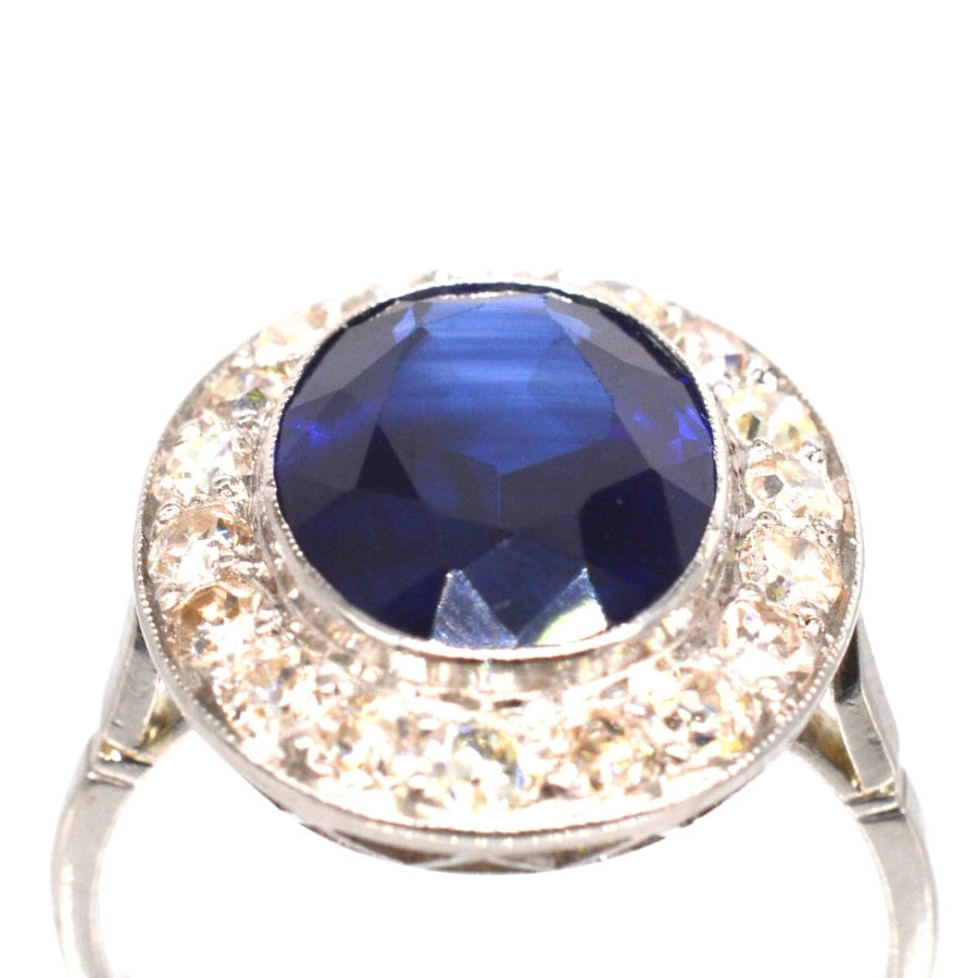 Art Deco Platinum Synthetic Sapphire & Diamond Cluster Ring | Parkin and Gerrish (UK)