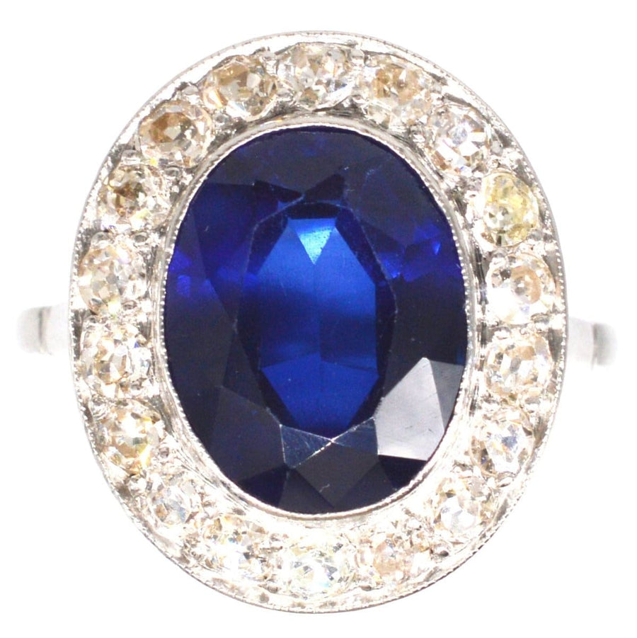 Art Deco Platinum Synthetic Sapphire & Diamond Cluster Ring | Parkin and Gerrish (UK)