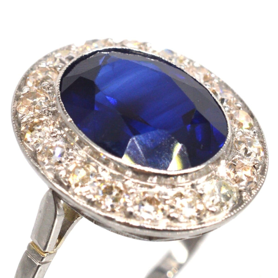 Art Deco Platinum Synthetic Sapphire & Diamond Cluster Ring | Parkin and Gerrish (UK)