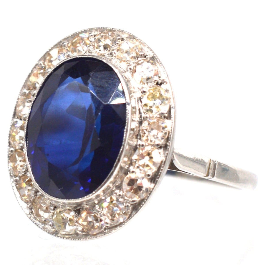 Art Deco Platinum Synthetic Sapphire & Diamond Cluster Ring | Parkin and Gerrish (UK)