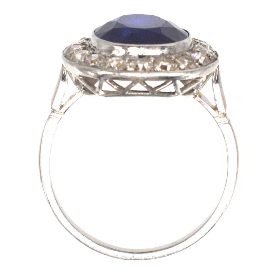 Art Deco Platinum Synthetic Sapphire & Diamond Cluster Ring | Parkin and Gerrish (UK)