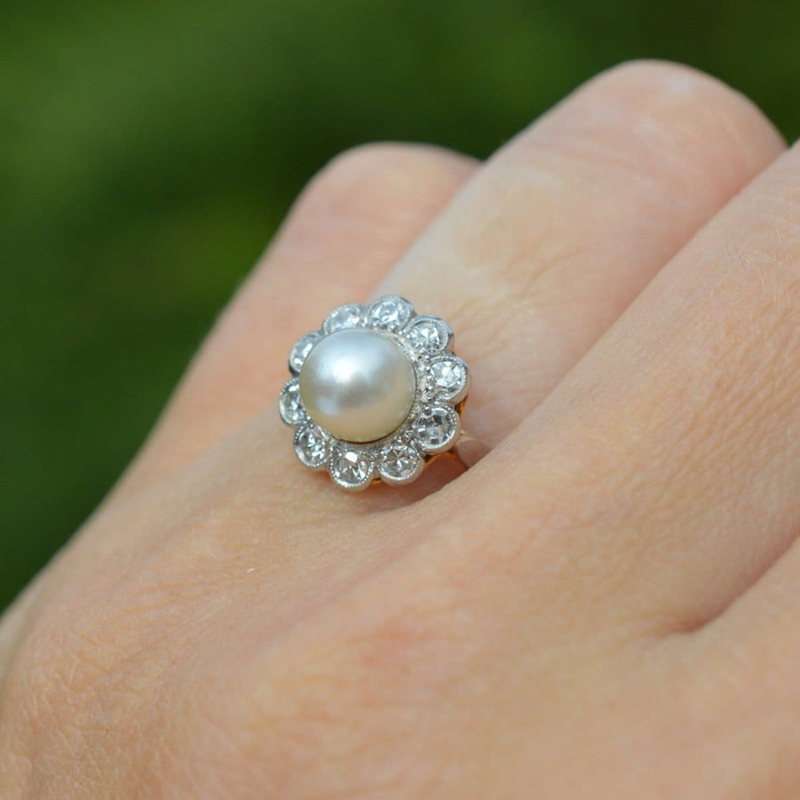 Early 20th Century French 18ct Gold and Platinum, Pearl and Diamond Cluster Ring | Parkin and Gerrish (UK)
