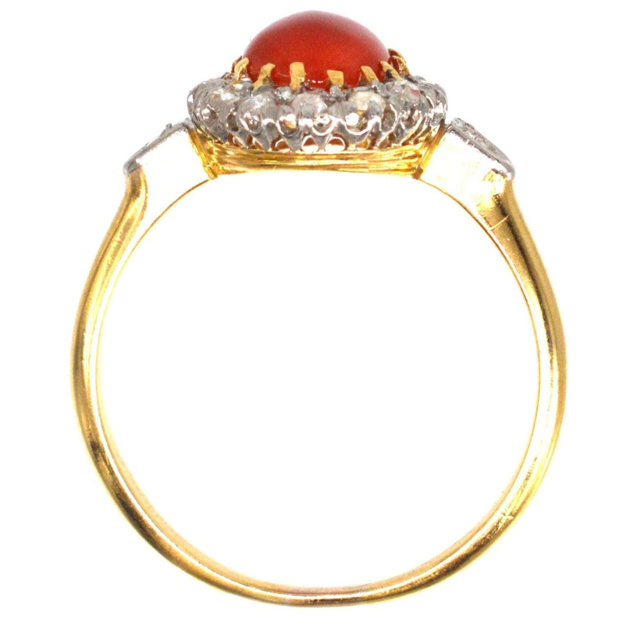 French Belle Époque Hot Red Coral and Diamond Cluster Ring | Parkin and Gerrish (UK)