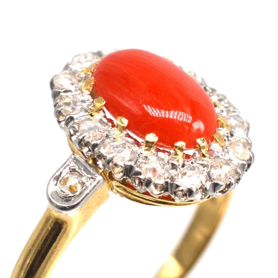 French Belle Époque Hot Red Coral and Diamond Cluster Ring | Parkin and Gerrish (UK)