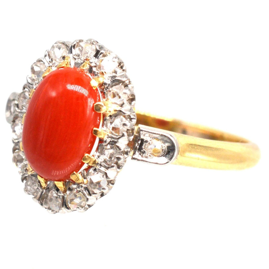 French Belle Époque Hot Red Coral and Diamond Cluster Ring | Parkin and Gerrish (UK)