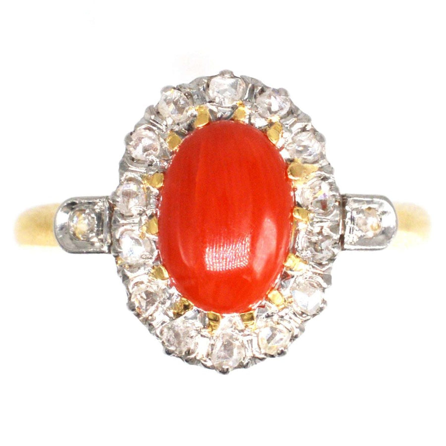 French Belle Époque Hot Red Coral and Diamond Cluster Ring | Parkin and Gerrish (UK)