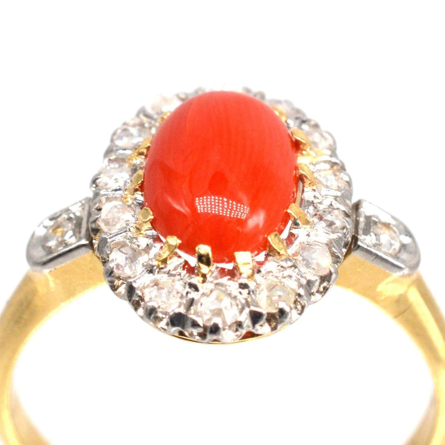 French Belle Époque Hot Red Coral and Diamond Cluster Ring | Parkin and Gerrish (UK)