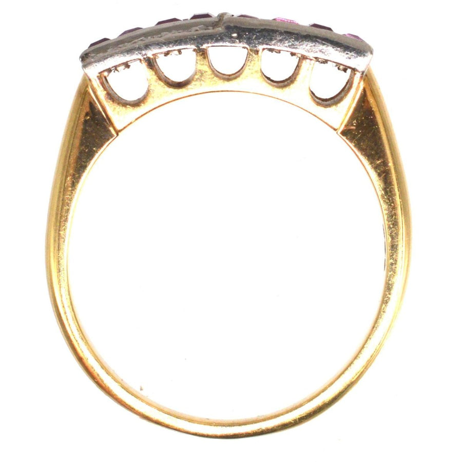 German Mid Century 14ct Gold and Platinum Ruby & Rose Diamond Geometric Ring | Parkin and Gerrish (UK)