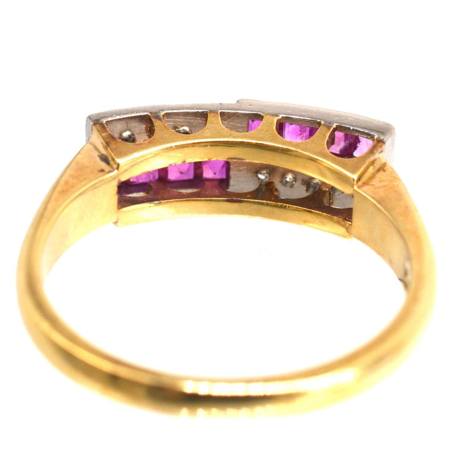 German Mid Century 14ct Gold and Platinum Ruby & Rose Diamond Geometric Ring | Parkin and Gerrish (UK)