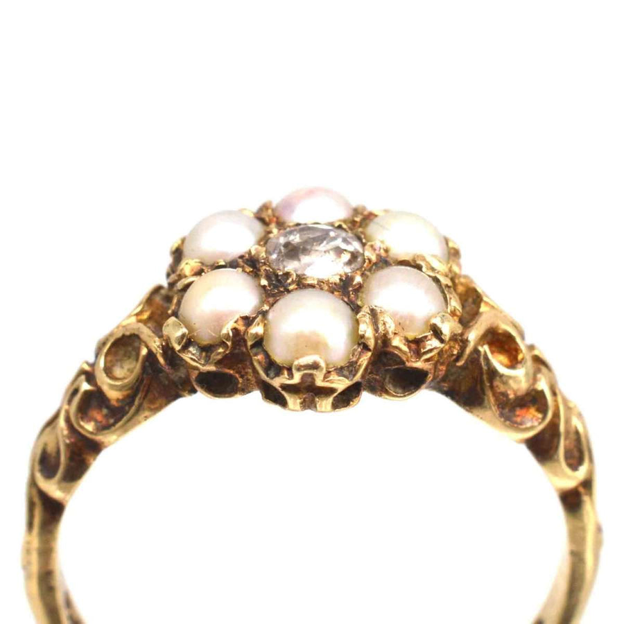 Late Victorian 9ct Gold Split Pearl and Diamond Cluster Ring | Parkin and Gerrish (UK)