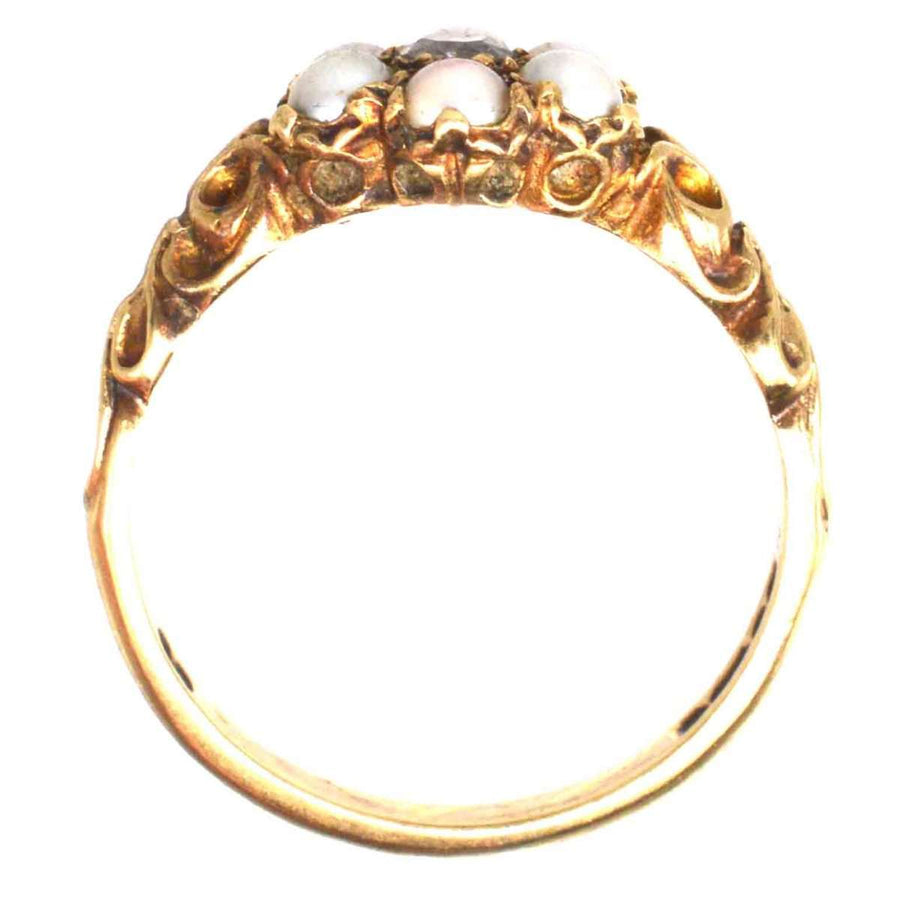 Late Victorian 9ct Gold Split Pearl and Diamond Cluster Ring | Parkin and Gerrish (UK)