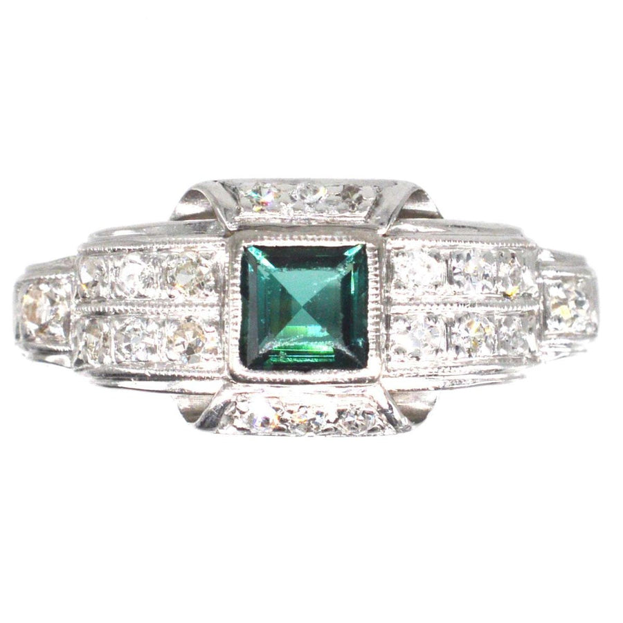 Mid Century Platinum, Green Sapphire and Diamond Ring | Parkin and Gerrish (UK)