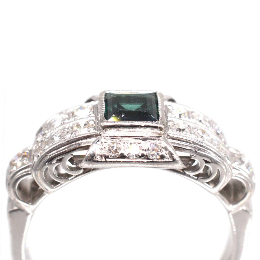 Mid Century Platinum, Green Sapphire and Diamond Ring | Parkin and Gerrish (UK)