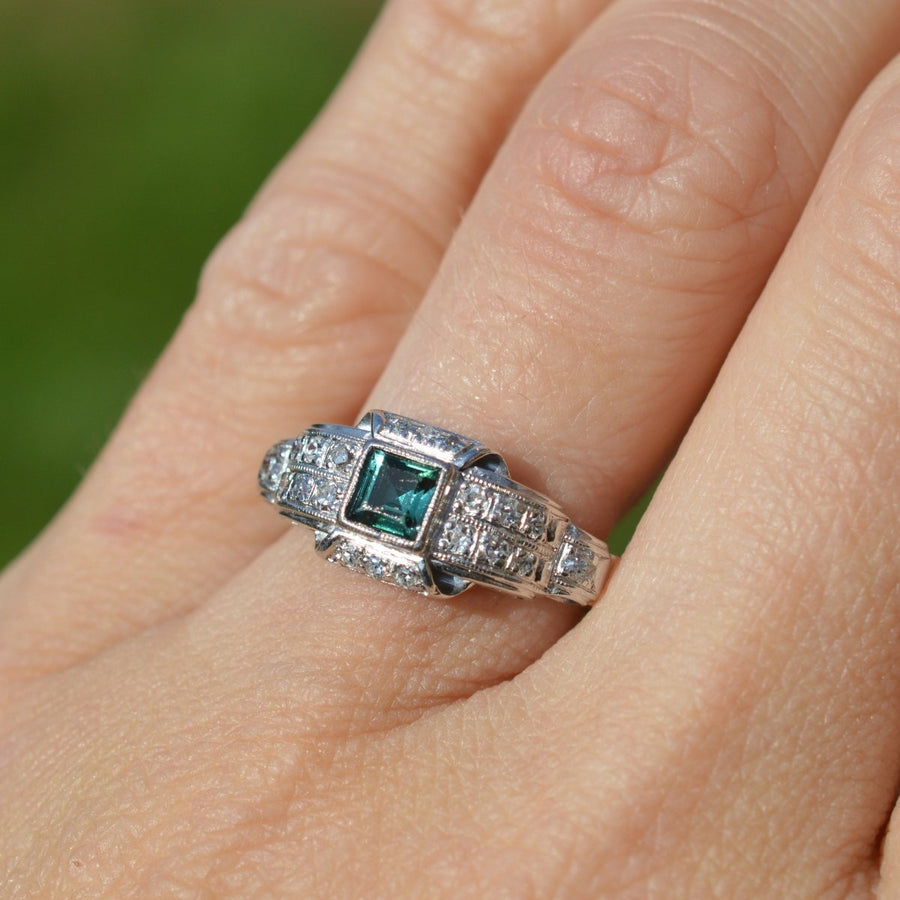 Mid Century Platinum, Green Sapphire and Diamond Ring | Parkin and Gerrish (UK)