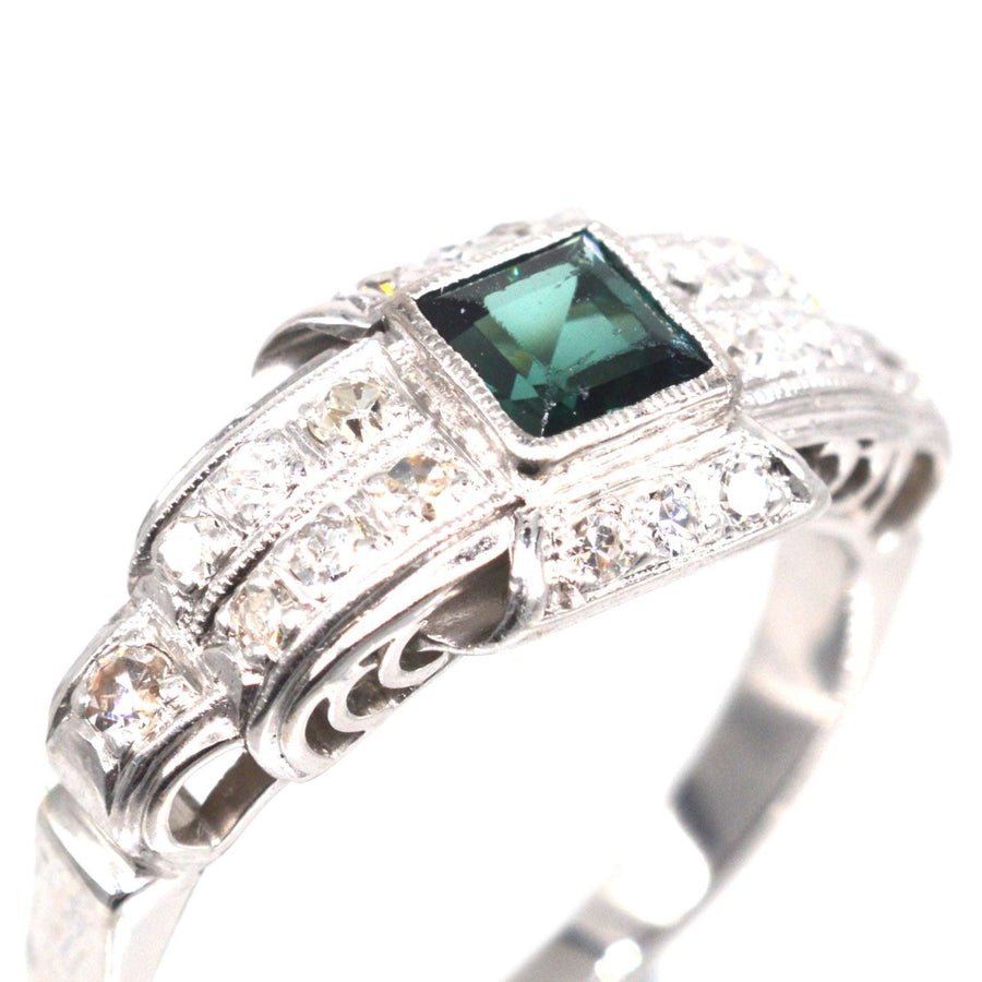 Mid Century Platinum, Green Sapphire and Diamond Ring | Parkin and Gerrish (UK)