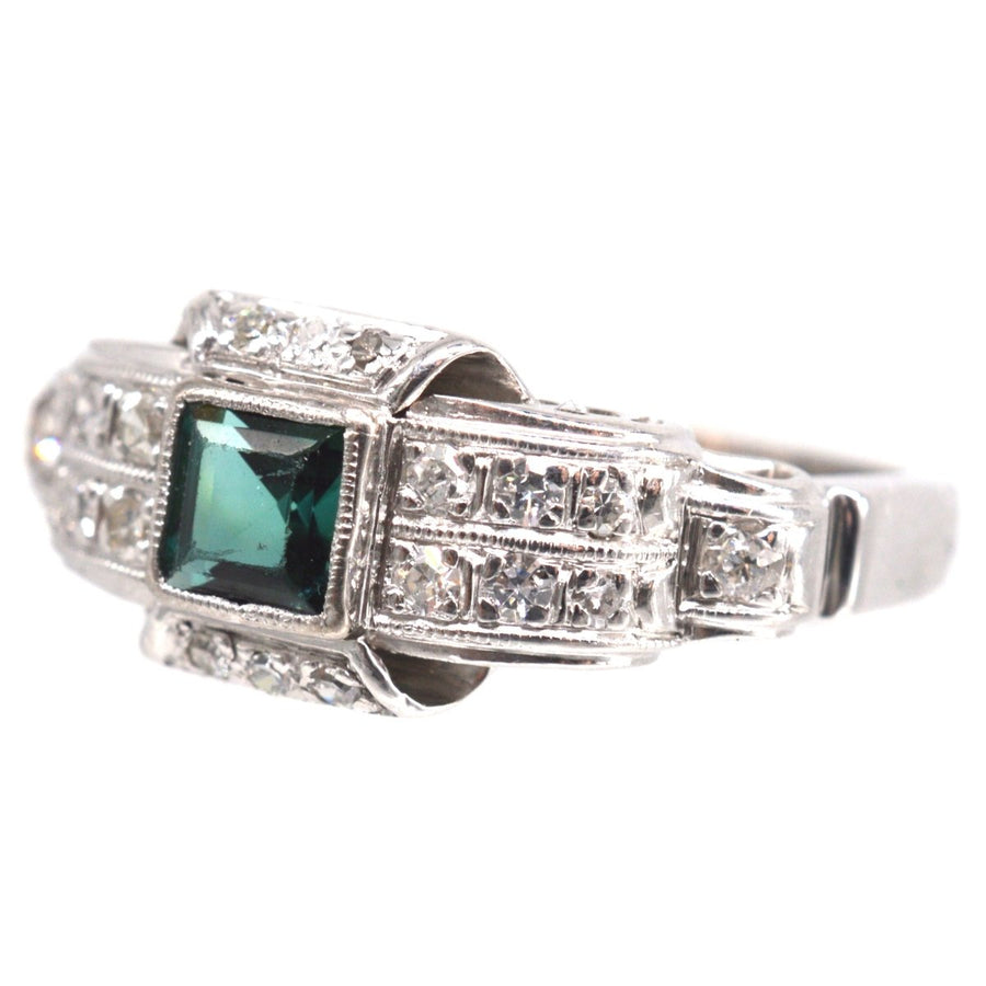 Mid Century Platinum, Green Sapphire and Diamond Ring | Parkin and Gerrish (UK)
