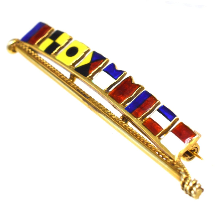 1970s Vintage 9ct Gold & Enamel Nautical Signal Flag Brooch spelling Elizabeth | Parkin and Gerrish (UK)