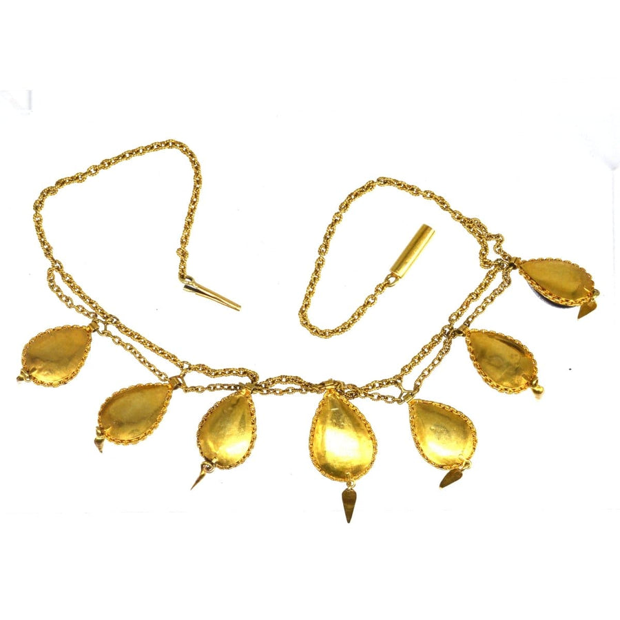 19th Century 15ct Gold, Cabochon Garnet and Seed Pearl Swag Chain Necklace | Parkin and Gerrish (UK)