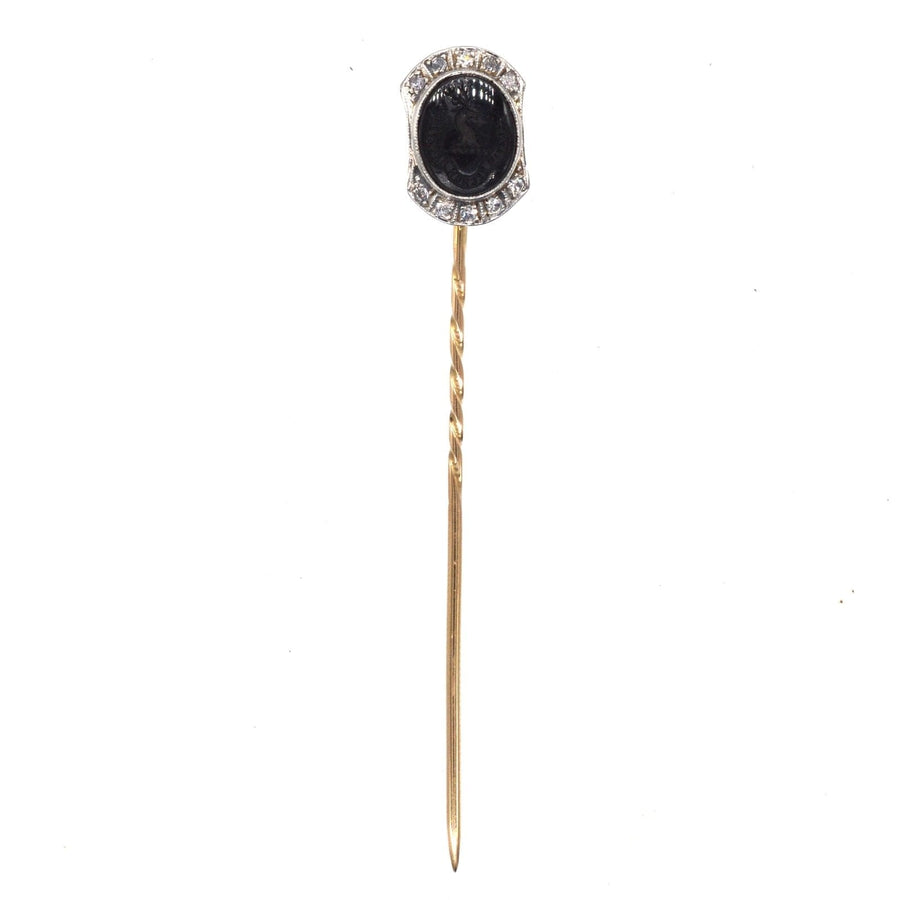 Art Deco 18ct White Gold Onyx Crest Intaglio Tie Pin | Parkin and Gerrish (UK)