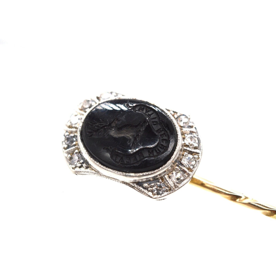 Art Deco 18ct White Gold Onyx Crest Intaglio Tie Pin | Parkin and Gerrish (UK)