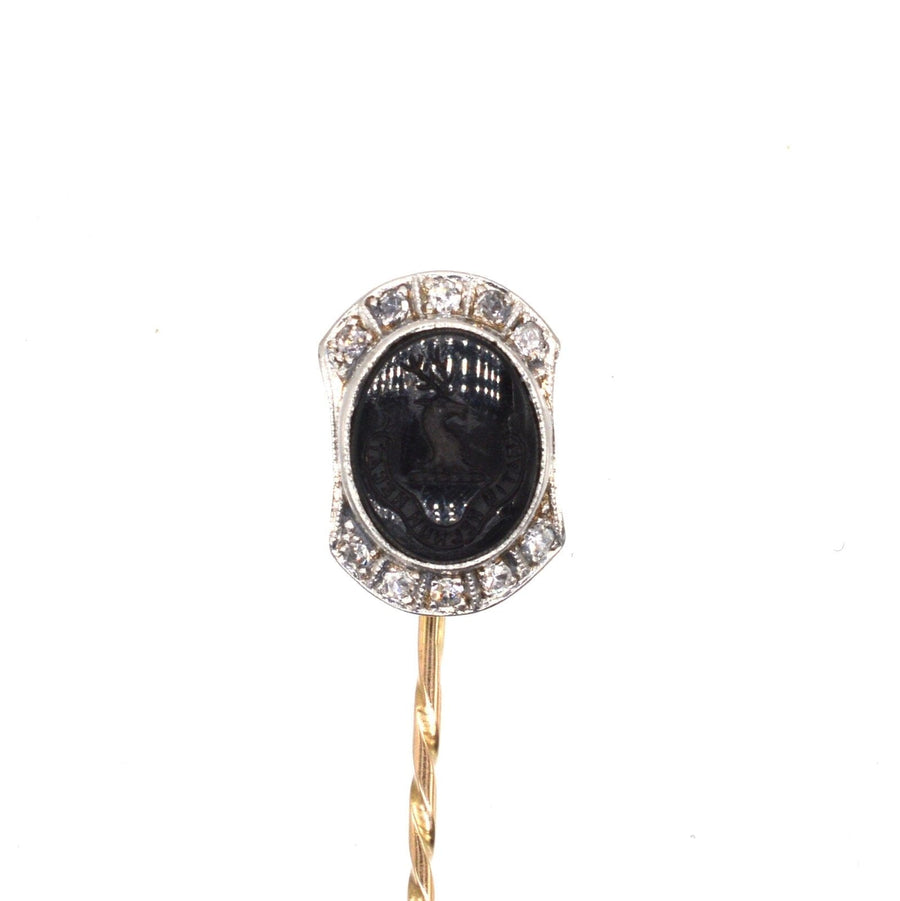 Art Deco 18ct White Gold Onyx Crest Intaglio Tie Pin | Parkin and Gerrish (UK)