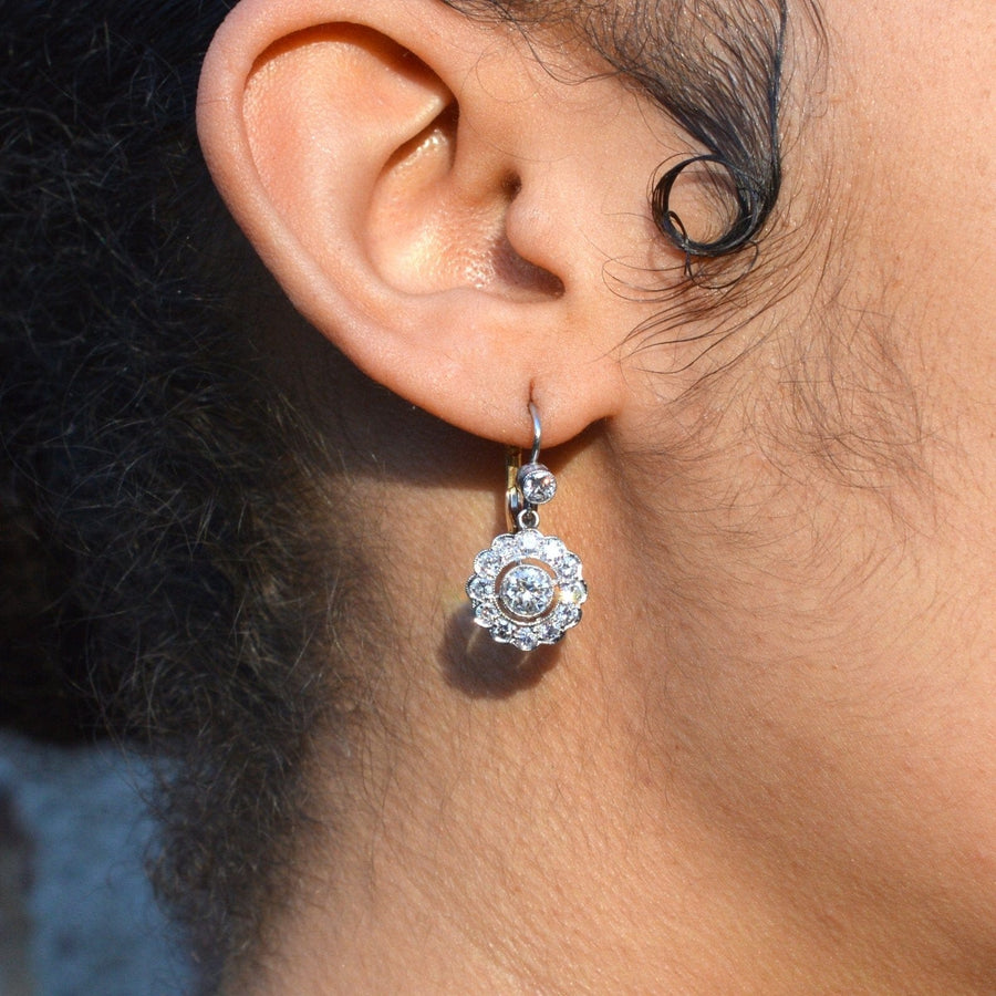 Art Deco Platinum and 18ct Gold, Diamond Cluster Drop Earrings | Parkin and Gerrish (UK)