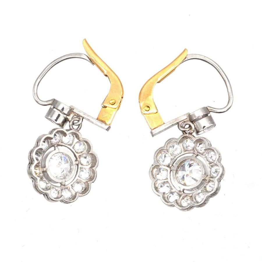 Art Deco Platinum and 18ct Gold, Diamond Cluster Drop Earrings | Parkin and Gerrish (UK)
