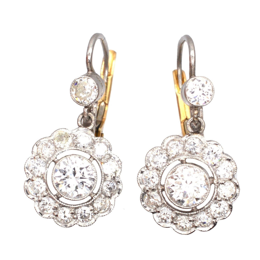 Art Deco Platinum and 18ct Gold, Diamond Cluster Drop Earrings | Parkin and Gerrish (UK)