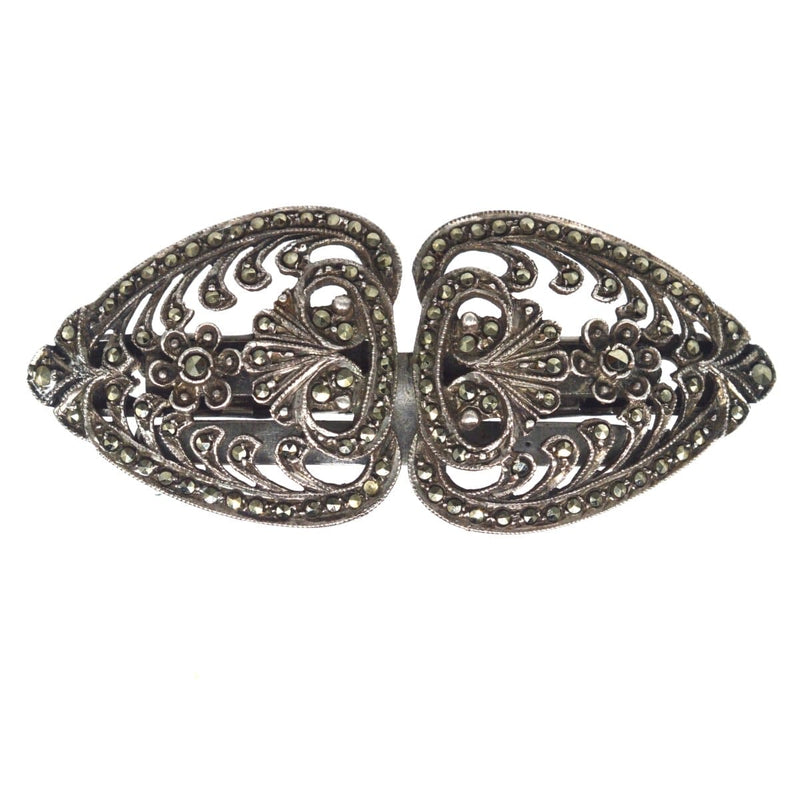 Broche double clip Art déco en argent et marcassite