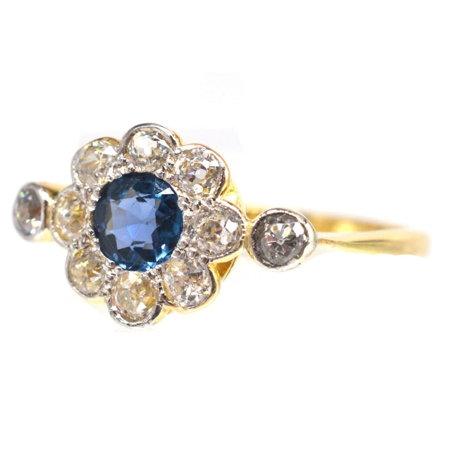 Edwardian 18ct Gold & Platinum, Sapphire & Diamond Cluster Ring | Parkin and Gerrish (UK)