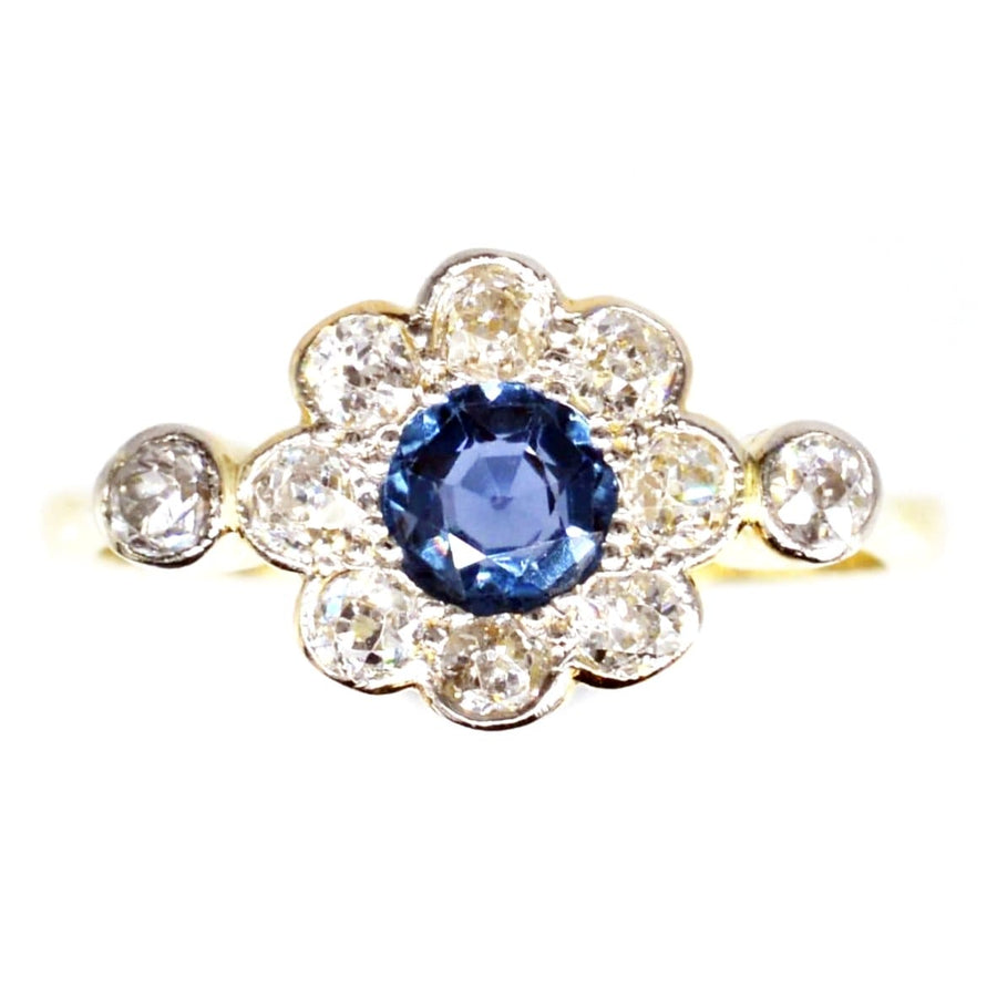 Edwardian 18ct Gold & Platinum, Sapphire & Diamond Cluster Ring | Parkin and Gerrish (UK)