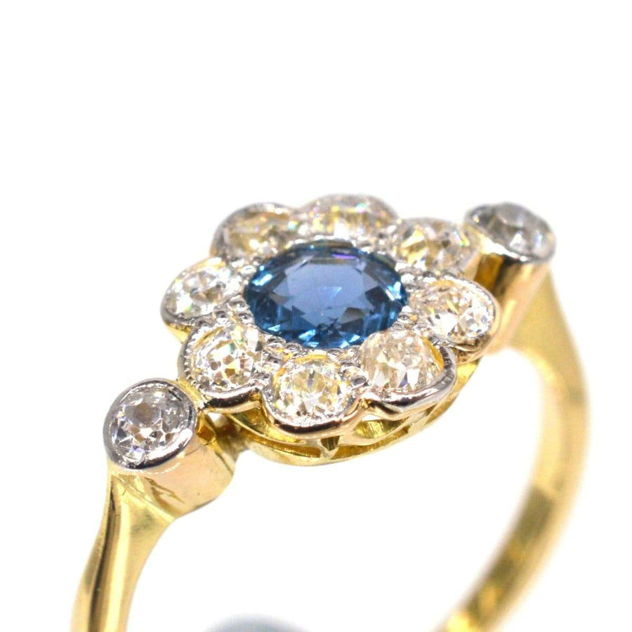 Edwardian 18ct Gold & Platinum, Sapphire & Diamond Cluster Ring | Parkin and Gerrish (UK)
