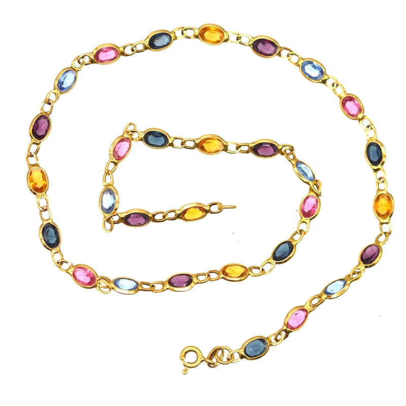 Vintage 18ct Gold Colourful Multi-Stone Paste Chain Necklace
